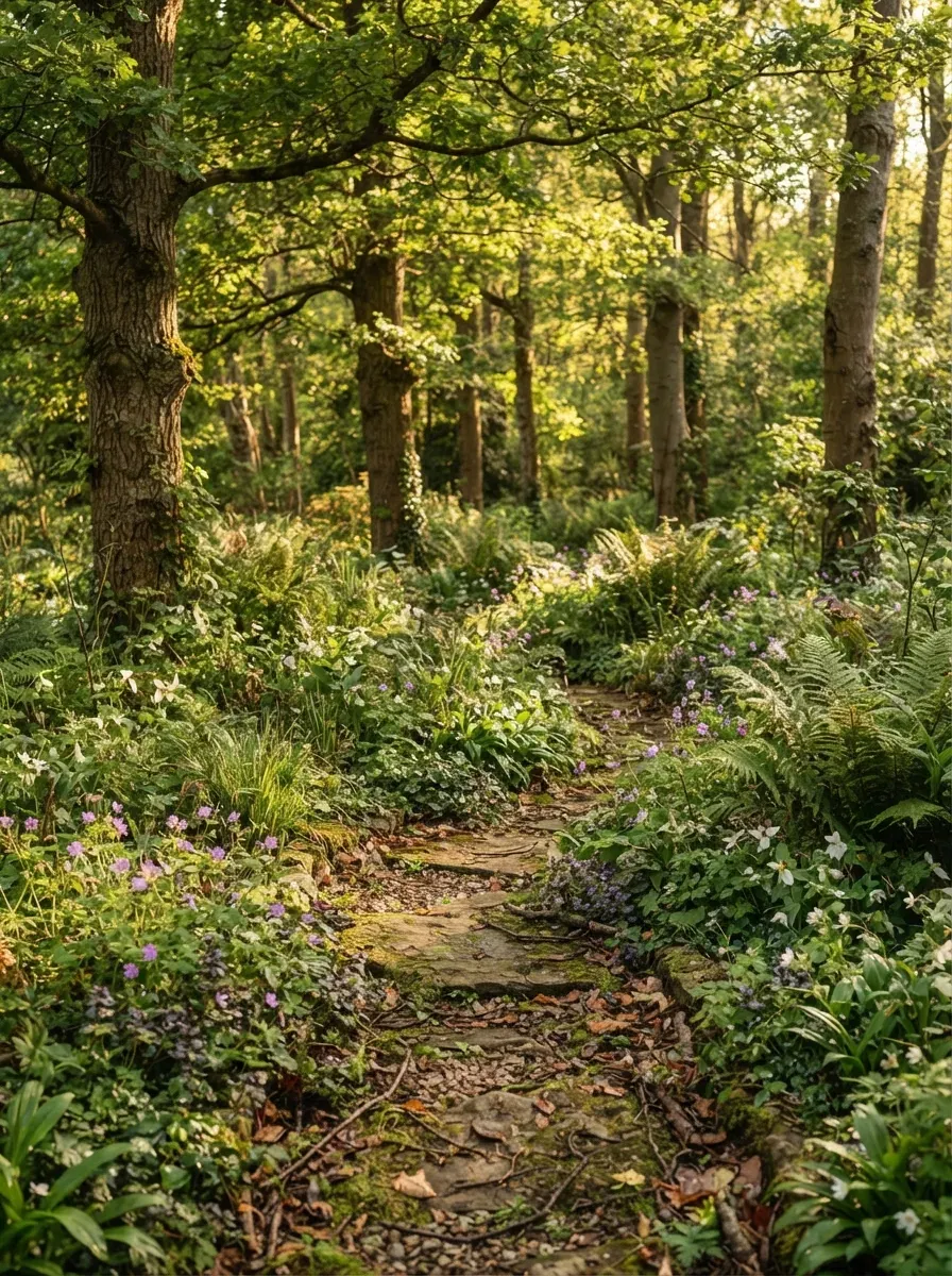 Bee-friendly wildflower garden filled with diverse colorful flowers and natural grasses.