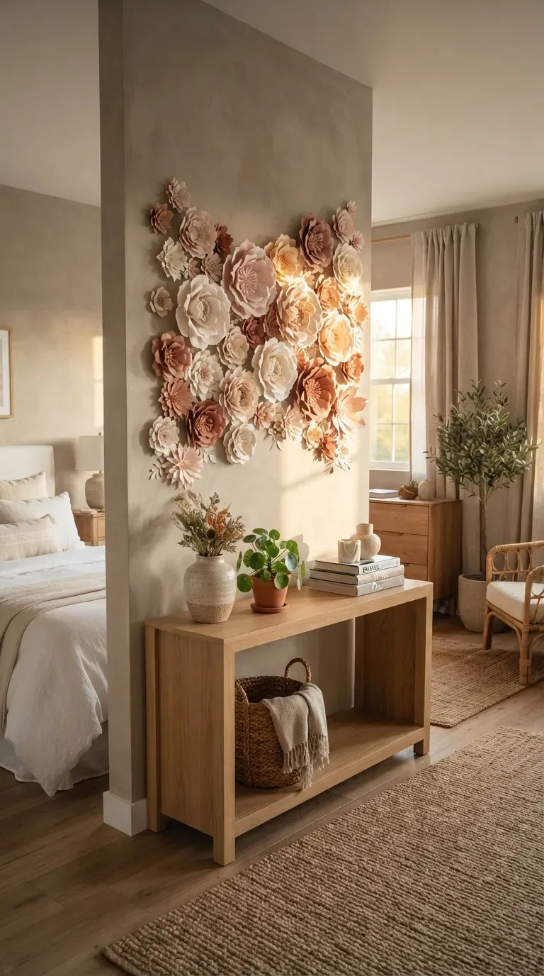 Modern geometric wall art featuring neutral shapes arranged on a large canvas.