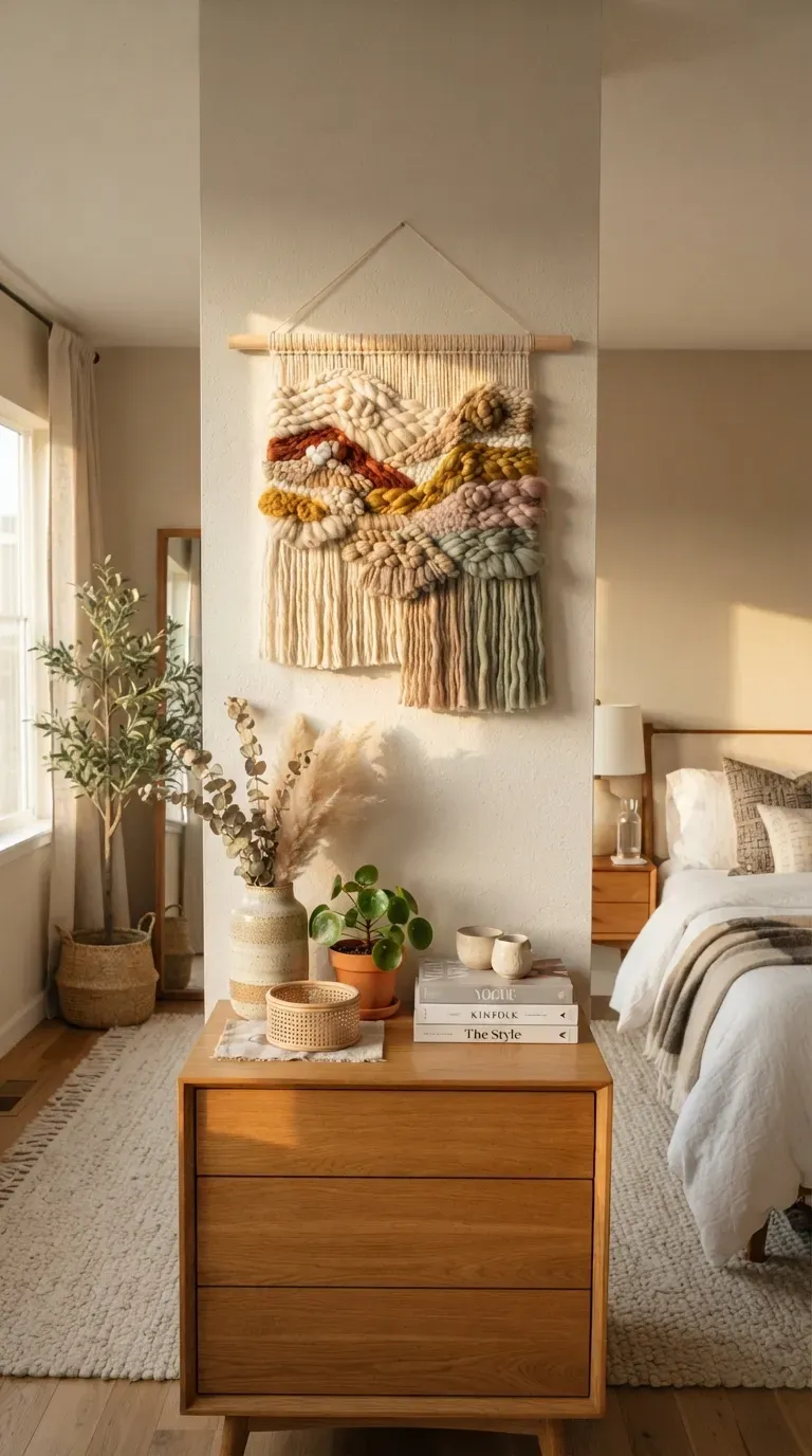 Elegant seasonal wall art display with interchangeable handmade autumn-inspired prints.
