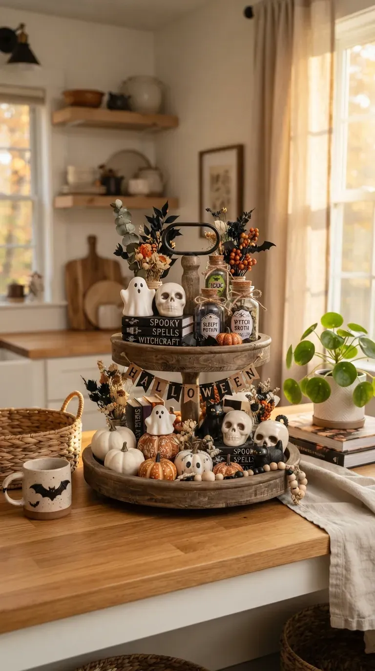 Elegant Halloween gallery wall with gothic artwork bats ravens and vintage frames.