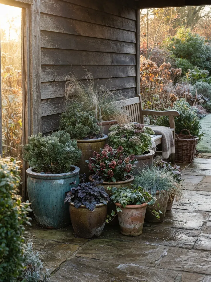 Productive cold weather vegetable garden with kale cabbage and leafy greens.